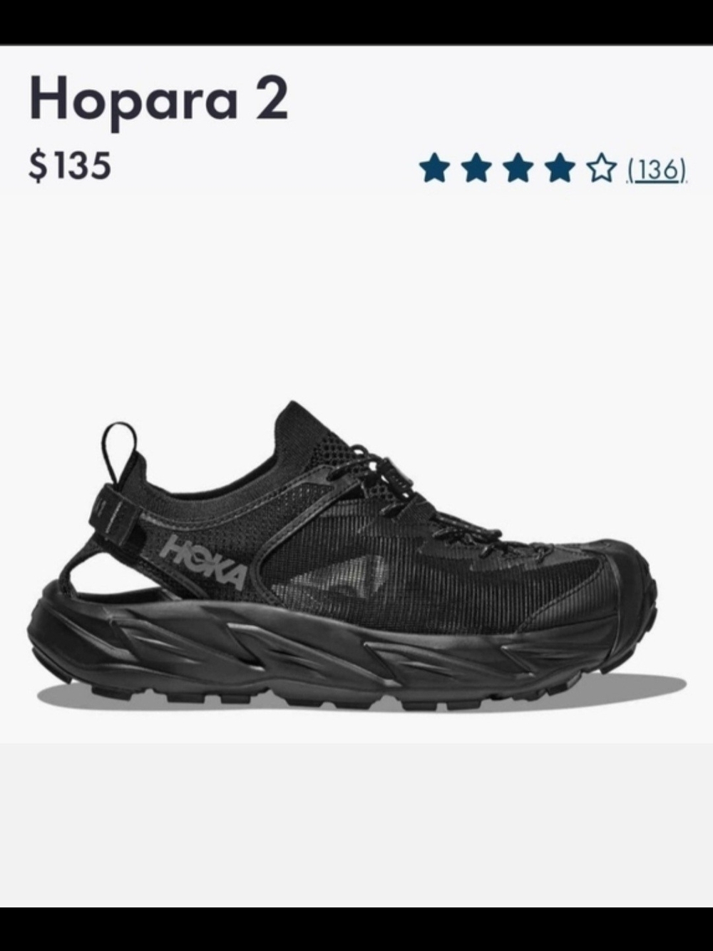 New Hoka One One Hopara 2 Women Black Water-Ready Shoe. Size 9B